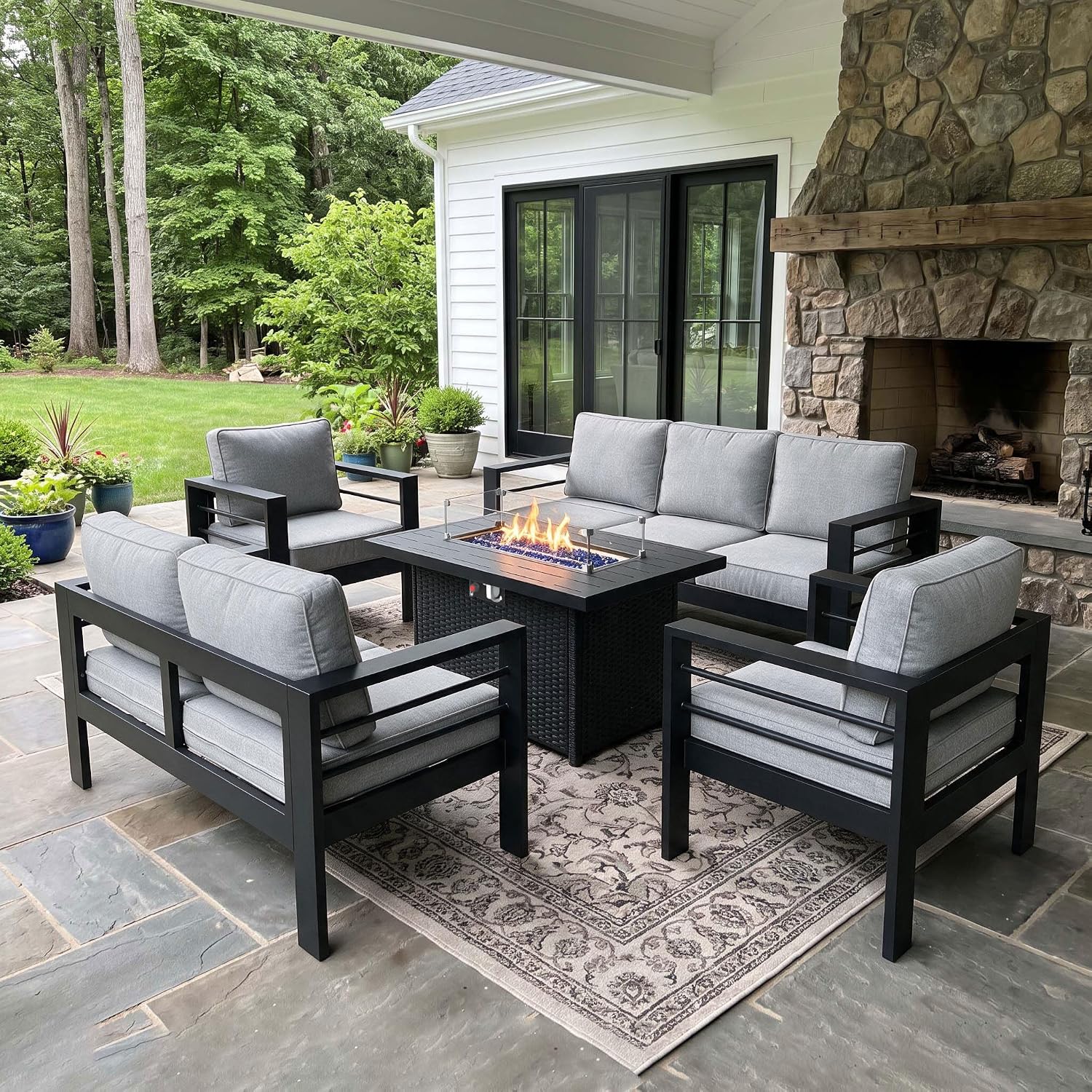 Outdoor Furniture Fire Pit Set - Açık Hava Alüminyum Mobilya Seti, İçinde