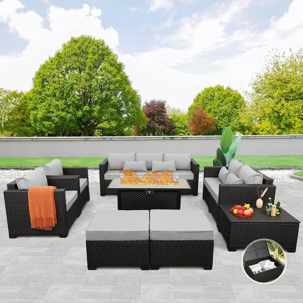 Outdoor Furniture Fire Pit Set - 8 Parçalı Dış Mekan Mobilya Seti,