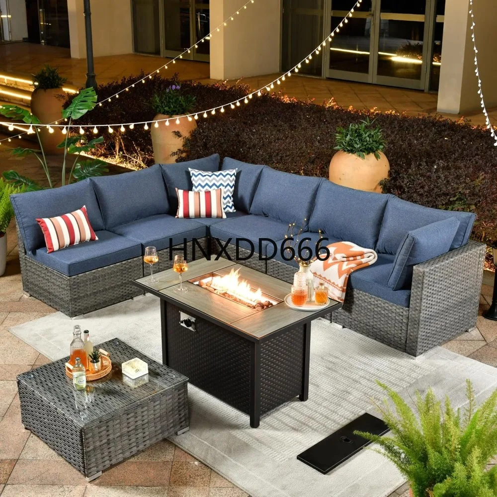Outdoor Furniture Fire Pit Set - Açık Alan 8 Parçalı Bahçe Mobilya