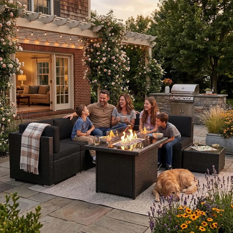 8 Parçalı Veranda Hasır Köşe K - Outdoor Furniture Fire Pit Set incelemesi ve fiyatı